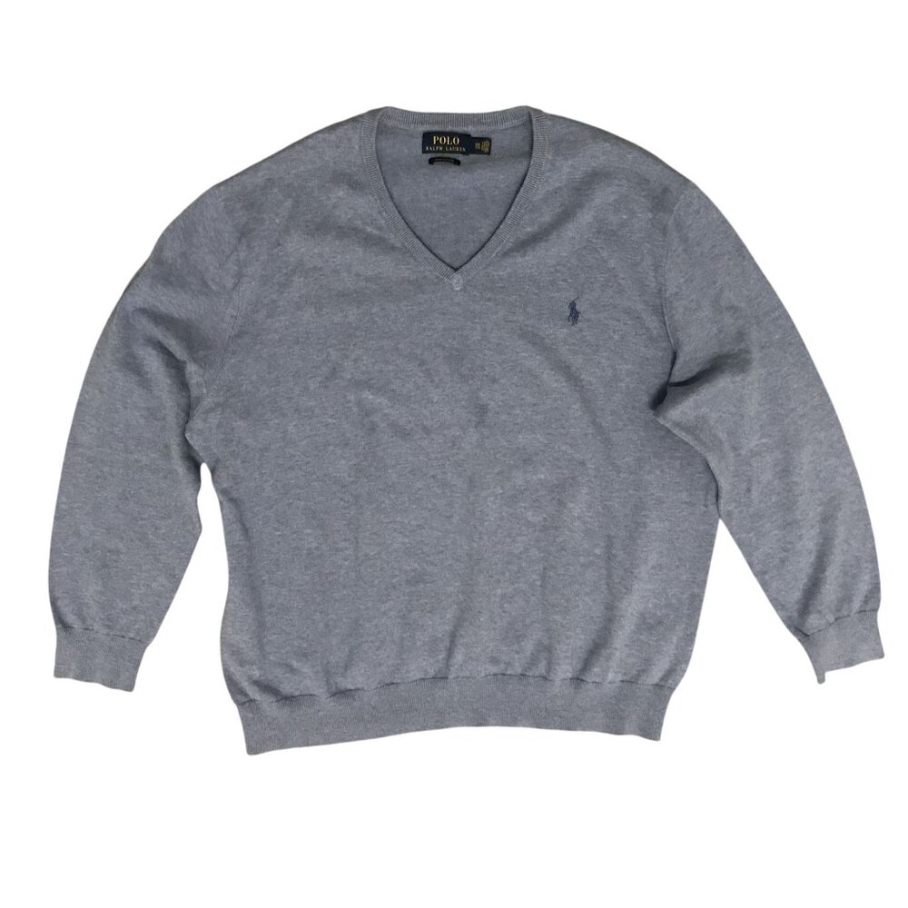 POLO Ralph Lauren Mens XXLT Blue Pima Cotton V Neck Pullover Sweater